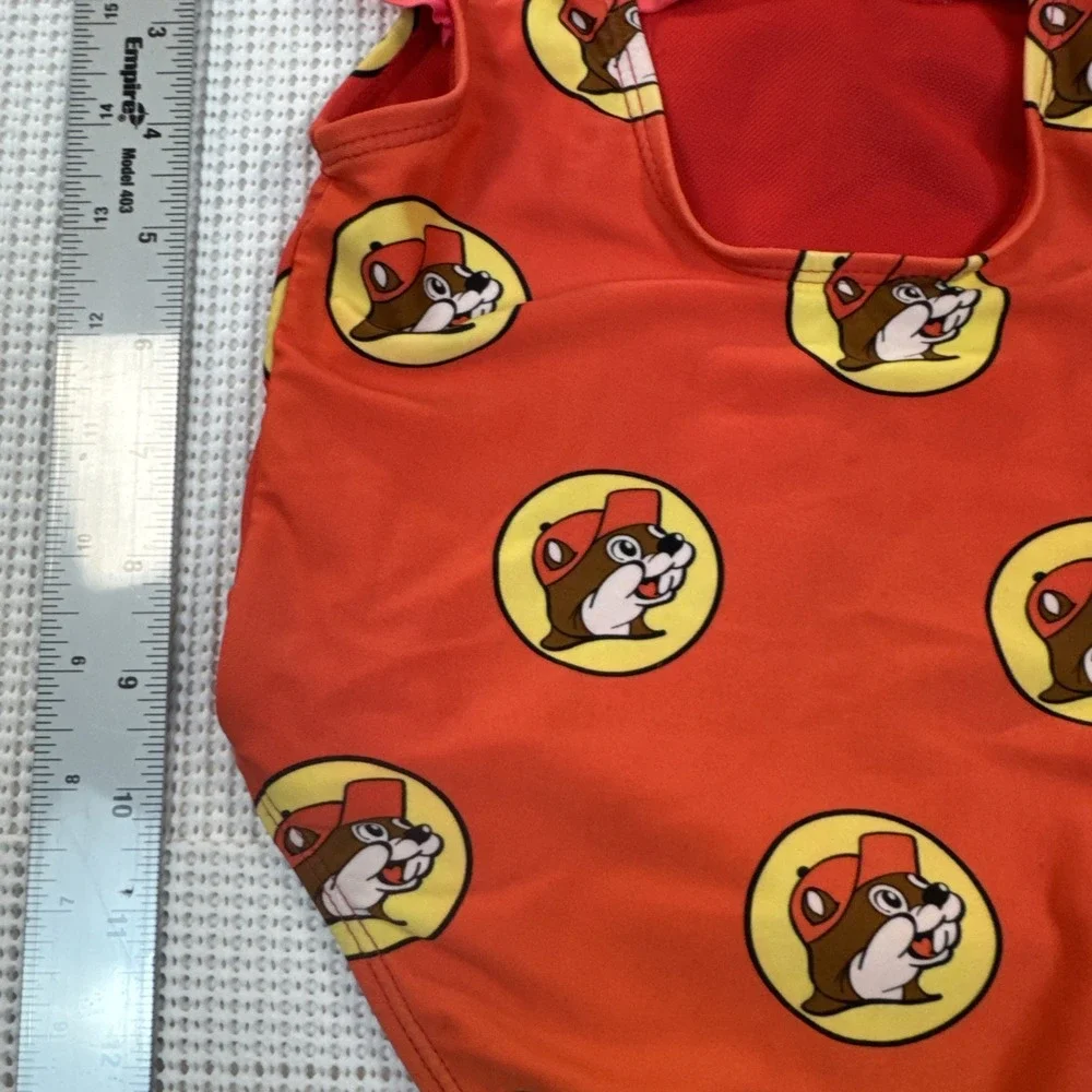 Buc-ee's Baby Swimsuit 12-18M One Piece Red Beaver Print Girls Ruffle Cute